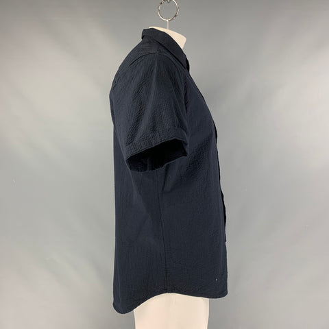 NORSE PROJECTS Size L Navy Seersucker Cotton Short Sleeve Shirt