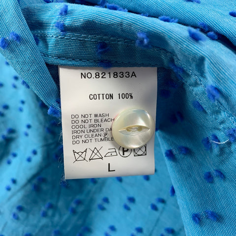 HAVER SACK Talla L Camisa Manga Corta Abotonada Algodón Lunares Azul