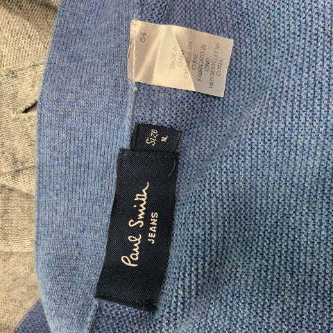 PAUL SMITH Size XL Grey Blue Color Block Cotton V-Neck Cardigan