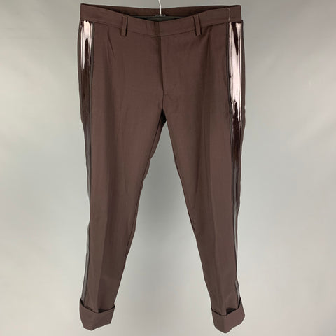 CALVIN KLEIN COLLECTION Size 32 Brown Wool Cuffed Dress Pants