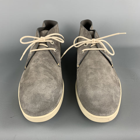 SALVATORE FERRAGAMO Size 11.5 Grey Suede Lace Up Chukka Boots