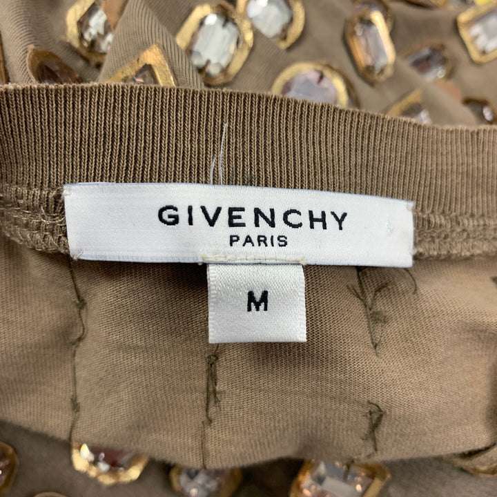 GIVENCHY Size M Taupe Gold Rhinestones Short Sleeve Dress Top