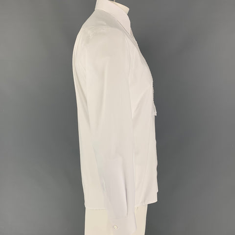 ANDRES PALMA Size L White Eyelet Cotton Tuxedo Long Sleeve Shirt