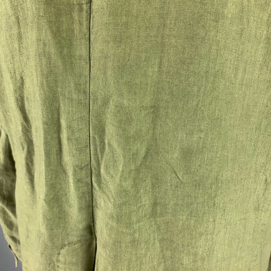 120% LINO Size 46 Green Solid Linen Notch Lapel Sport Coat