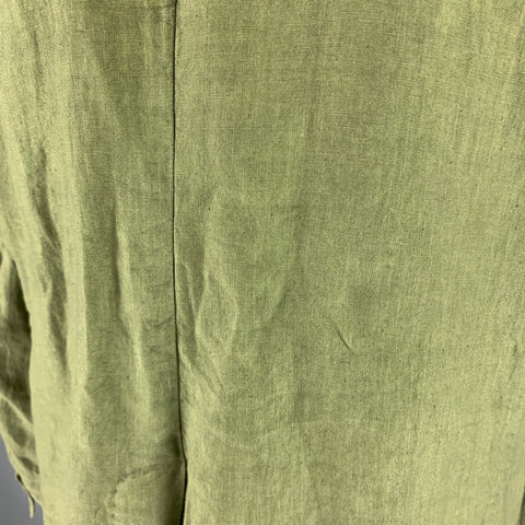 120% LINO Size 46 Green Solid Linen Notch Lapel Sport Coat