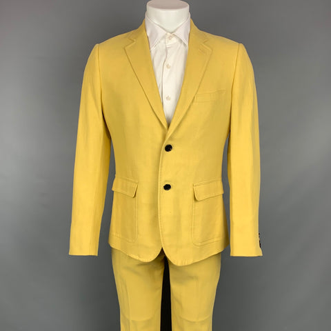 BAND OF OUTSIDErs Size 40 Yellow Linen / Cotton Notch Lapel Suit