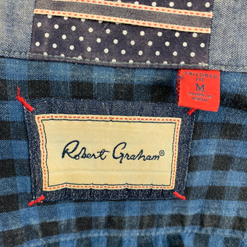 ROBERT GRAHAM Size M Black Blue Gingham Cotton Long Sleeve Shirt