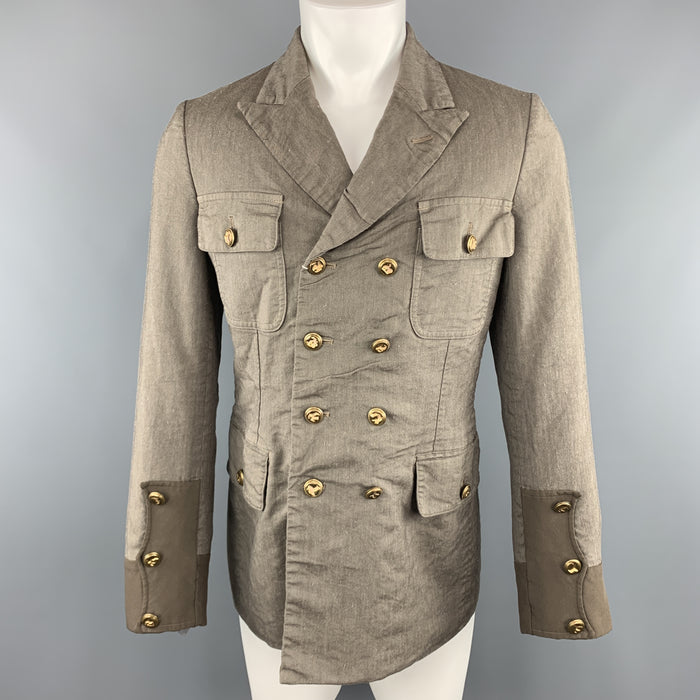 COMME des GARCONS HOMME PLUS Size M Olive Textured Double Breasted Military Jacket
