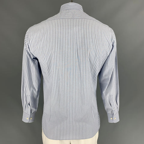 JOHN VARVATOS Size L Blue & Grey Plaid Cotton Button Down Long Sleeve Shirt