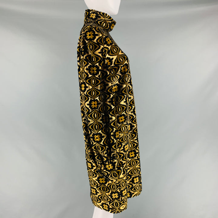 GUCCI Size XL Black Gold Viscose Blend Long Sleeve Cocktail Dress