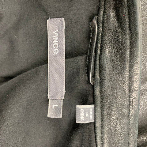 VINCE Chaqueta sin cuello de cuero negra talla L