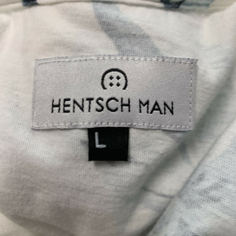 HENTSCH MAN Size L White Navy Floral Cotton Crew Neck T-shirt