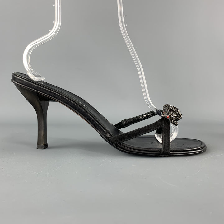 DONALD J PLINER Size 11.5  Black Leather Rhinestone Snake Strap Mule Sandals