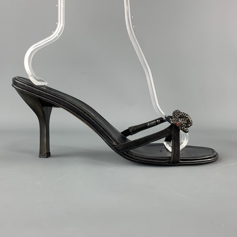 DONALD J PLINER Sandalias tipo mula con correa de serpiente y diamantes de imitación de cuero negro Talla 11.5