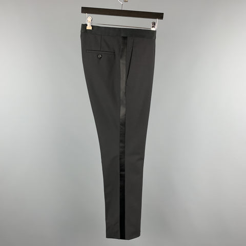 NEIL BARRETT F/W 17 Size 32 Black Solid Wool Blend Tuxedo Dress Pants