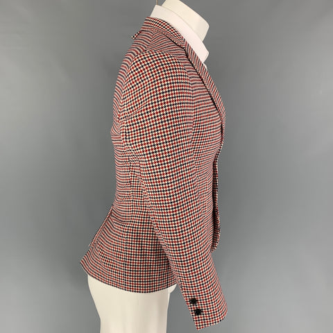 BLACK FLEECE Size 36 White Navy Red Houndstooth Wool Sport Coat