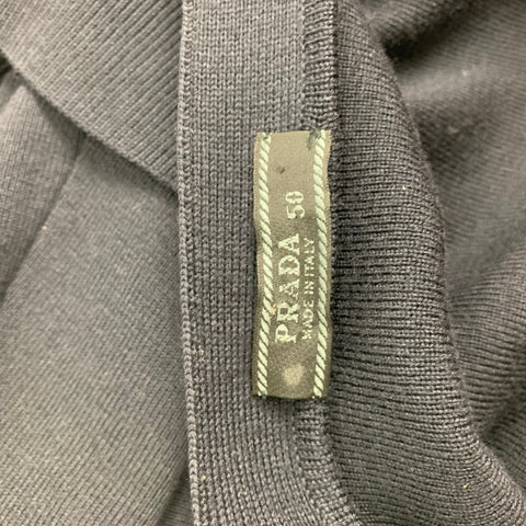 PRADA 2000 Size 40 Black & Navy Russian Broadtail Wool V-Neck Cardigan