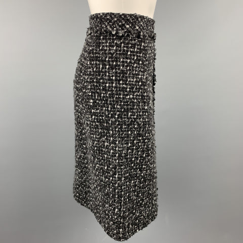 CAROLINA HERRERA Taille 4 Jupe en mélange de laine texturée boucle noire et grise