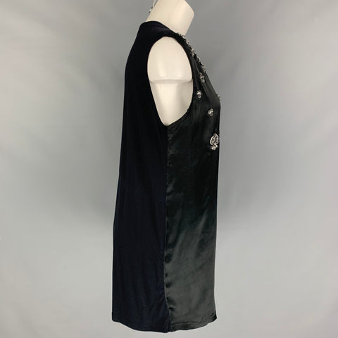 GIVENCHY Size XS Black Silver Polyester Rhinestones Sleeveless Cocktail Dress