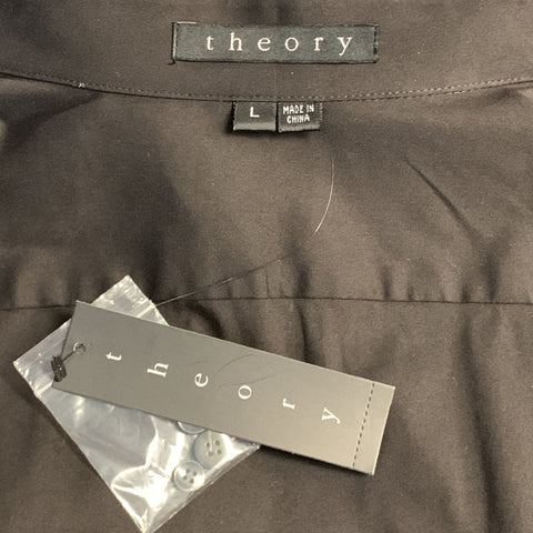 THEORY Size L Black Cotton Blend Button Up Long Sleeve Shirt