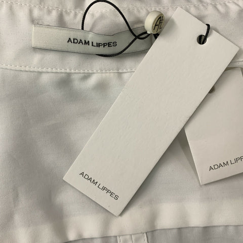 ADAM LIPPES Size L White Solid Cotton Button Up  Long Sleeve Shirt