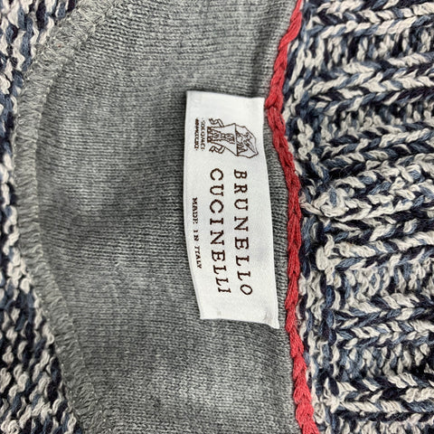 BRUNELLO CUCINELLI Size 42 Navy & Light Grey Heather Cotton / Acrylic Shawl Collar Jacket