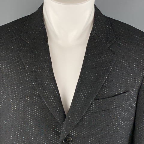 COMME des GARCONS HOMME PLUS Taille L Manteau de sport à revers cranté en laine à rayures métallisées noires