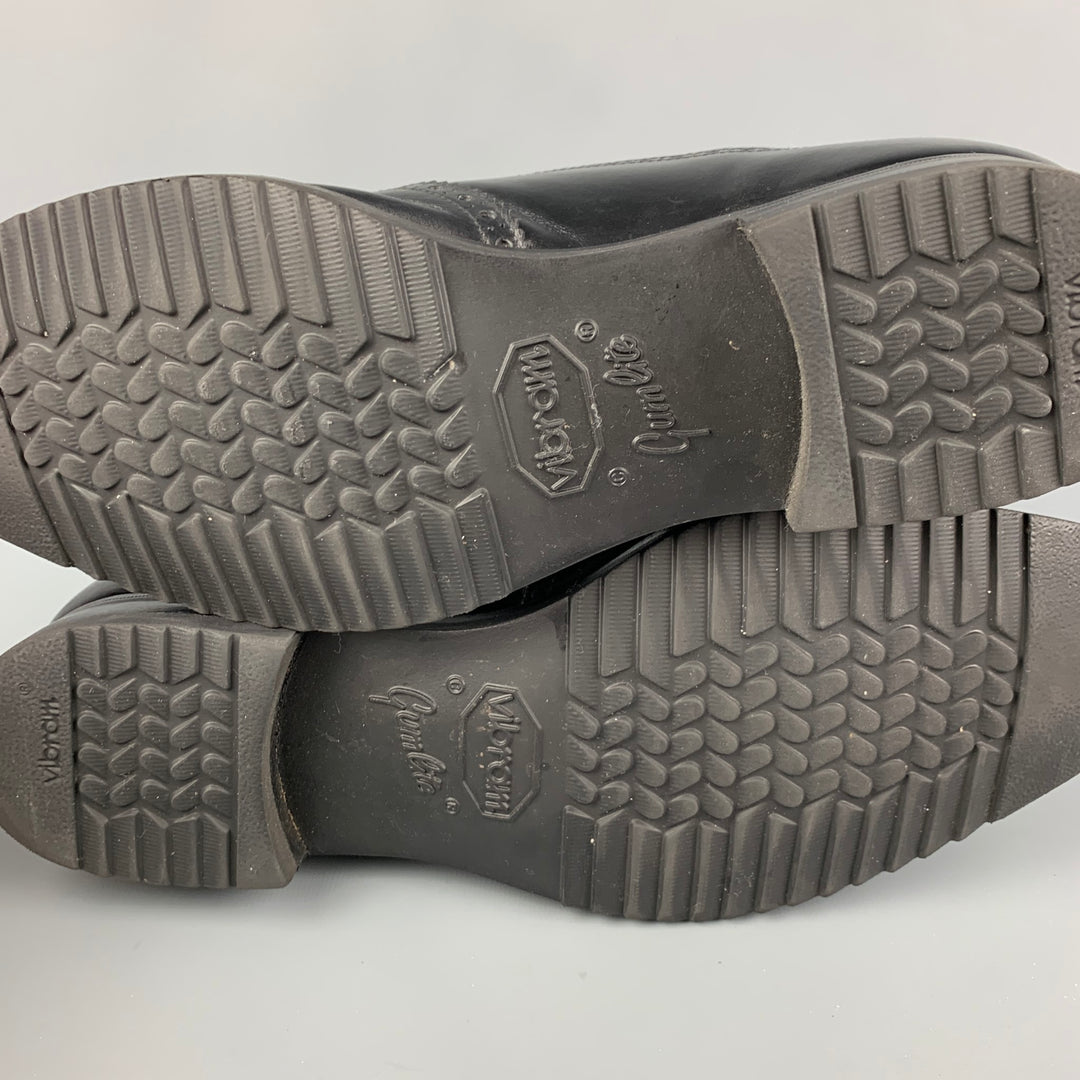 GRAVATI Size 10 Black Perforated Leather Double Monk Strap Lace Up Shoes