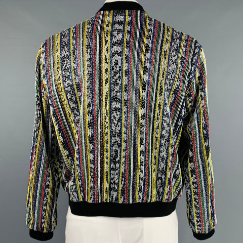SAINT LAURENT Size 46 Black Multi-Color Beaded Bomber Jacket