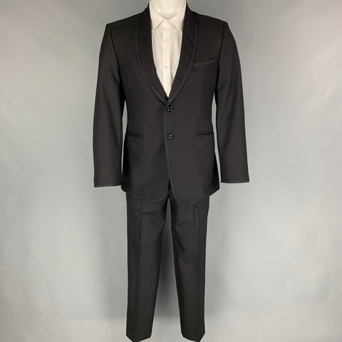 THOM BROWNE for NEIMAN MARCUS Size S Black on Black Herringbone Tuxedo Suit