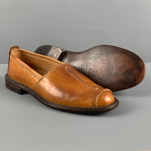 BELVEDERE Size 9 Brown Contrast Stitch Leather Cap Toe Loafers