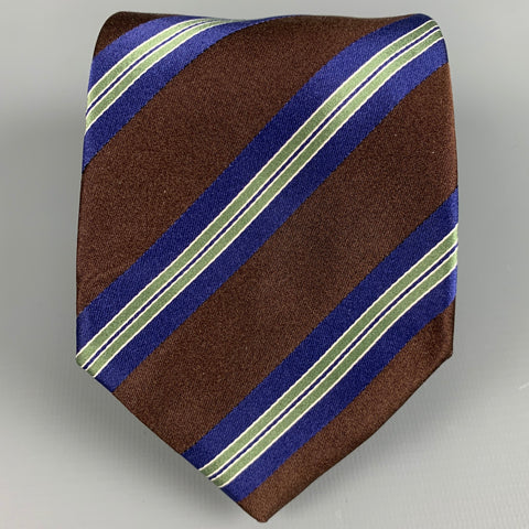 MICKY Brown Green Blue Stripe Silk Tie