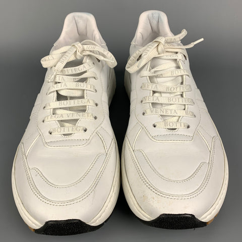 BOTTEGA VENETA Size 12 White Leather Lace Up Sneakers