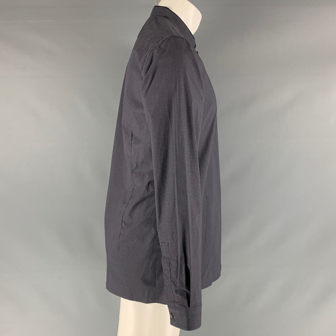 LANVIN Size M Grey Black Houndstooth Cotton Nehru Collar Long Sleeve Shirt