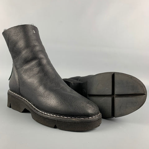 HENRY BEGUELIN Size 7 Black Shearling Ankle Boots