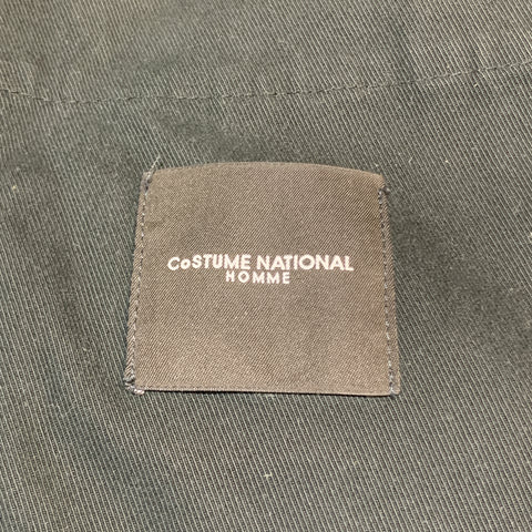 CoSTUME NATIONAL Size M Black Cotton Zip & Buttons Leather Sleeves Long Coat