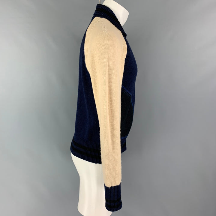 JUNYA WATANABE Size M Navy Beige Knitted Wool Zip Up Jacket