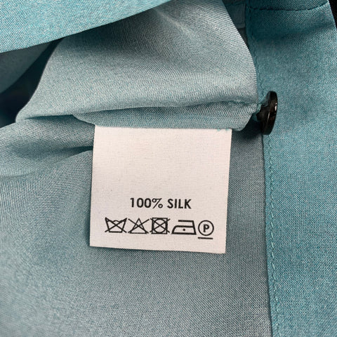 DRIES VAN NOTEN 2016 Size 4 Blue Black Beaded Silk Mock Neck Blouse