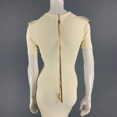 AZ FACTORY Size S Cream Viscose Ribbed Short Sleeve Dress