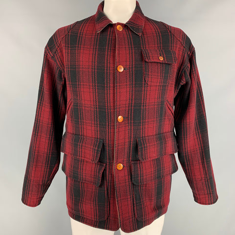 POLO by RALPH LAUREN Size M Burgundy & Black Plaid Wool / Cotton Reversible Jacket