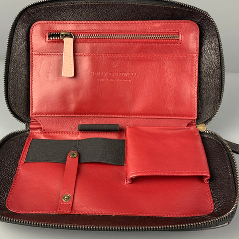 HOLLY CARDWELL Black Leather Grosgrain Clutch