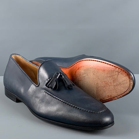 MAGNANNI Size 9.5 Navy Leather Tassels Loafers