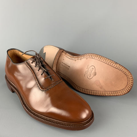 CHURCH'S Size US 11 / UK 10 B Tan Leather Contrast Stitch Leather Lace Up Shoes