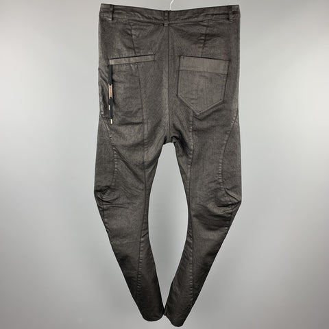 ARMY OF ME Size 33 Black Waxed Cotton Drop-Crotch Curved Leg Casual Pants