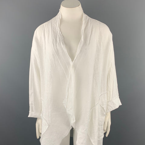GIGI Taille L Manteau asymétrique en lin blanc ouvert sur le devant