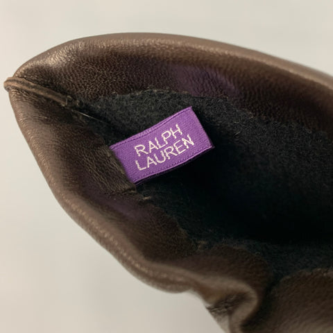 RALPH LAUREN Size 9 Brown Leather Cashmere Gloves
