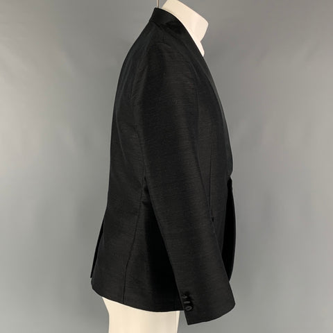 EMPORIO ARMANI Size 40 Black Solid Wool Blend Shawl Collar Sport Coat