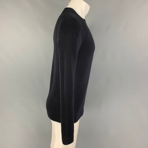 THEORY Size M Navy Ribbed Knit Polyamide Crew-Neck Sweater