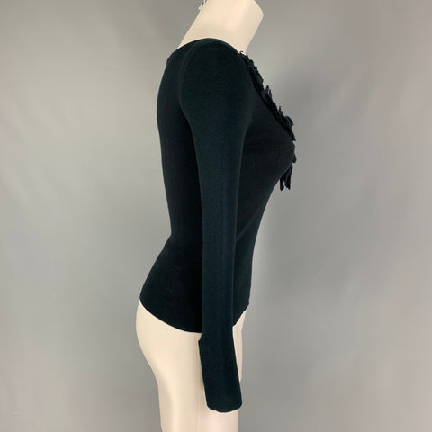 PRADA Size 4 Black Eylet Ribbon Pullover