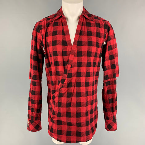 TAKAHIROMOIYASHITA The Soloist Size M Red Black Checkered Cotton Wrap Long Sleeve Shirt